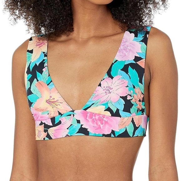 Billabong Tropic Time Reversible Plunge Bikini Top Floral V Neck Swimwear - Picture 2 of 8